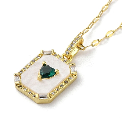 Rectangle with Heart Brass with Rhinestone Pendant Necklaces NJEW-Z026-05G-1