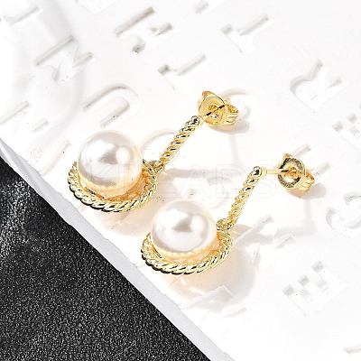 Round Brass Micro Pave Clear Cubic Zirconia Dangle Stud Earrings EJEW-C154-08G-1