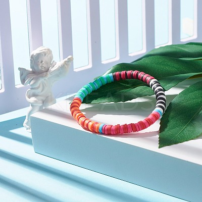 Handmade Polymer Clay Heishi Beaded Stretch Bracelet BJEW-JB07605-1