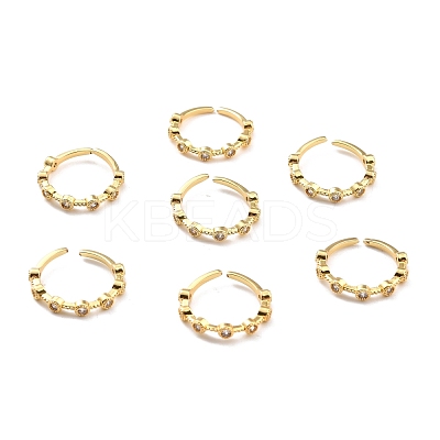 Clear Cubic Zirconia Flat Round Open Cuff Ring for Women RJEW-C018-07G-1