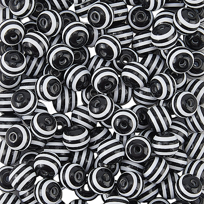 200Pcs Round Striped Resin Beads RESI-PA0001-17-1