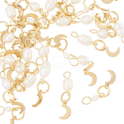 30Pcs 3 Styles Natural Cultured Freshwater Pearl & 201 Stainless Steel Moon Pendants PALLOY-TAC0317-1