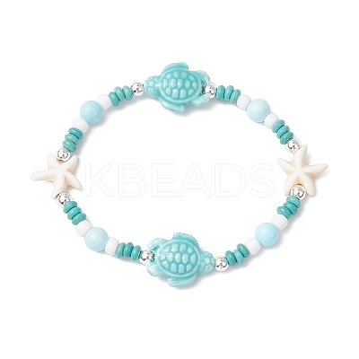 Synthetic Turquoise & Porcelain & Dyed Natural Howlite Beads Stretch Bracelets for Women BJEW-JB11793-03-1