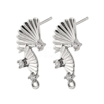 Brass Micro Pave Cubic Zirconia Stud Earring Findings KK-K371-44P-1