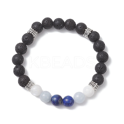 Natural Lava Rock & Rainbow Moonstone & Selenite & Lapis Lazuli Beaded Stretch Bracelets for Women BJEW-JB13083-1