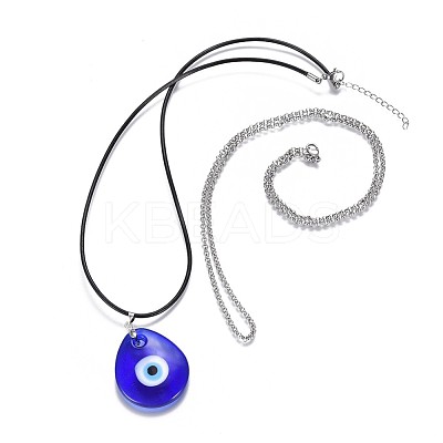 Teardrop Lampwork Evil Eye Pendants Necklaces NJEW-JN02322-1
