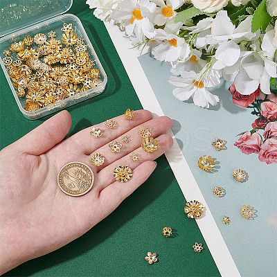 100Pcs 10 Styles Brass Bead Caps Sets KK-ME0001-92-1