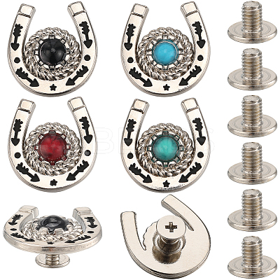8 Sets 4 Colors Zinc Alloy & Resin Coin Screw Rivet FIND-CP0001-89-1