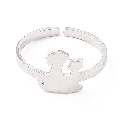 Non-Tarnish Kittens and Puppies 304 Stainless Steel Cuff Ring for Women LS-RJEW-B035-09P-1