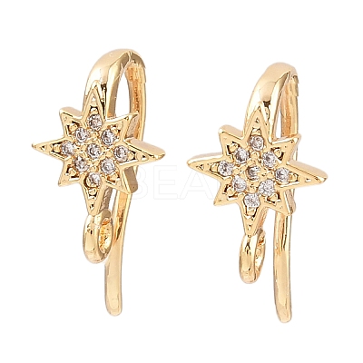 Brass Micro Pave Clear Cubic Zirconia Star Earring Hooks KK-A274-06G-1