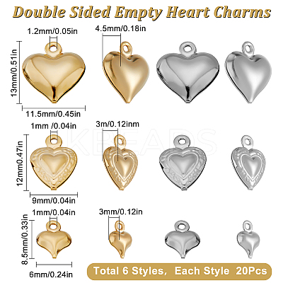 120Pcs 6 Style Stainless Steel Heart Charms STAS-SC0003-98-1