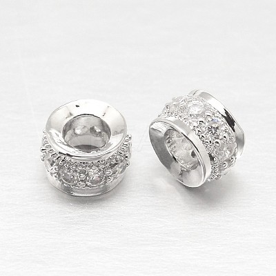 Anti-Tarnish Rhodium Plated 925 Sterling Silver Cubic Zirconia European Beads STER-O024-01-1