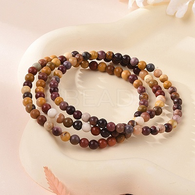 Natural Mookaite Round Bead Stretch Bracelets X-BJEW-L594-B05-1