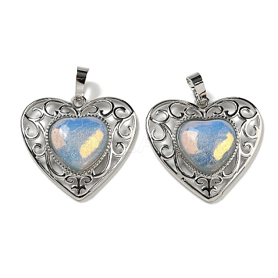 Opalite Peach Love Heart Pendants G-G158-01V-1