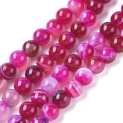 Natural Striped Agate/Banded Agate Beads Strands X-G-G582-8mm-56-1