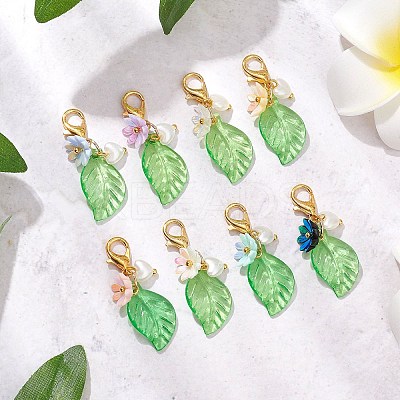 Leaf Acrylic & Flower Resin Pendant Decorations HJEW-JM02778-1