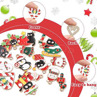 30Pcs 15 Styles Christmas Alloy Enamel Pendants XMAS-FS0001-01-1
