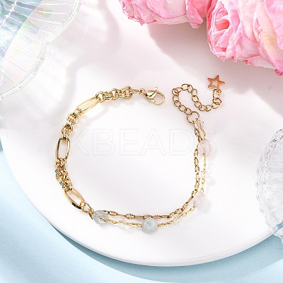 Brass Link Chain & 304 Stainless Steel Textured Dapped Chains Bracelets for Women BJEW-JB12481-04-1
