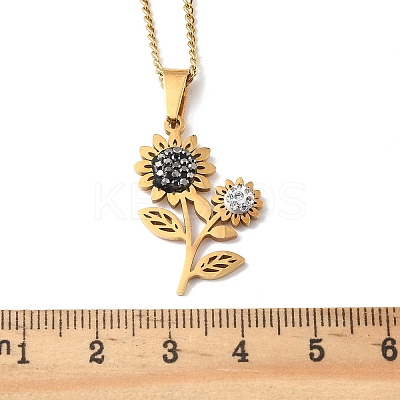 201 Stainless Steel Crystal Rhinestone Sunflower Pendant Necklaces LS-NJEW-H065-16G-1