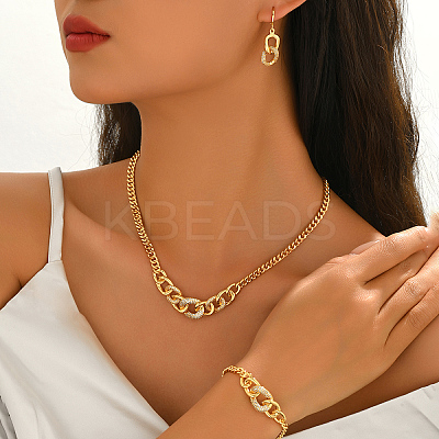 Brass Clear Cubic Zirconia Curb Chain Bracelets & Earrings & Necklaces Sets for Women QN4709-1