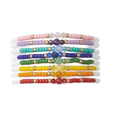 8Pcs Natural Mixed Gemstone & Glass Seed Beads Stretch Bracelets for Women BJEW-MZ00274-1
