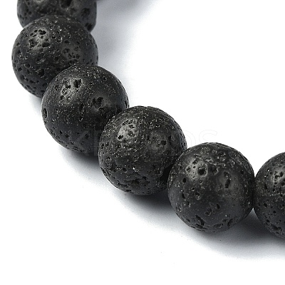 Natural Dyed Crackle Agate & Lava Rock Round Beaded Stretch Bracelet BJEW-TA00444-04-1