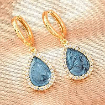 Brass Micro Pave Cubic Zirconia Hoop Dangle Earrings KK-CBA8324-11G-1
