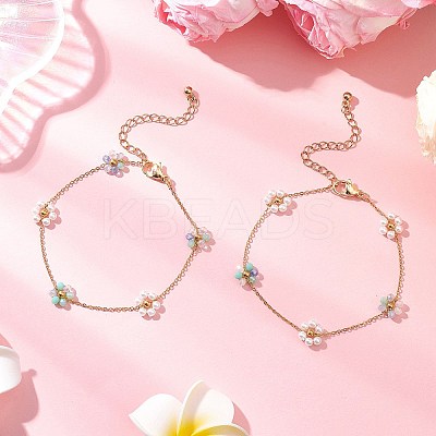 Glass & ABS Plastic Imitation Pearl Beads Link Bracelets BJEW-JB12572-02-1