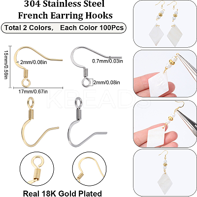 200Pcs 2 Styles 304 Stainless Steel French Hooks with Coil STAS-SC0006-78-1