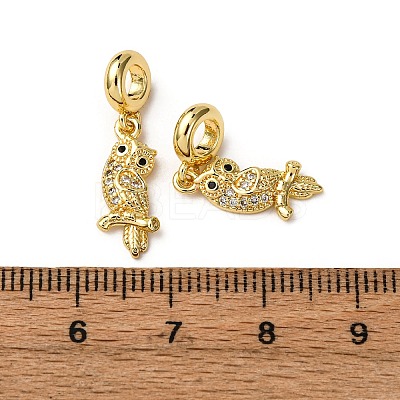 Brass Pave Clear and Black Cubic Zirconia Owl European Dangle Charms KK-A265-09B-G-1