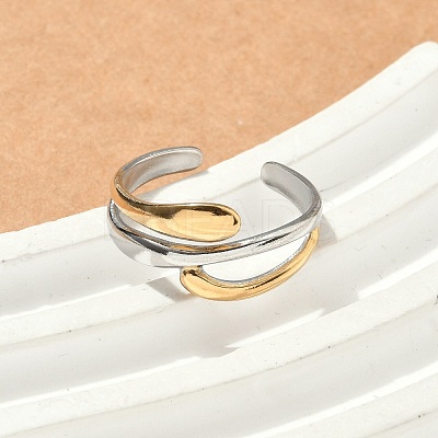 304 Stainless Steel Double Color Cuff Rings RJEW-S635-01GP-H-1