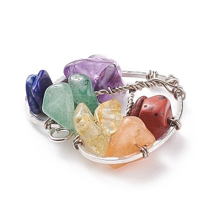 Chakra Natural Gemstone Chip Pendants PALLOY-JF01493-02-1