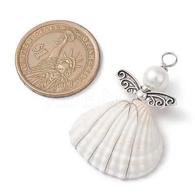 Copper Wire Wrapped Shell Pendants PALLOY-JF02709-02-1