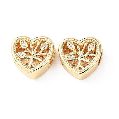 Brass Micro Pave Clear Cubic Zirconia European Beads KK-G551-02G-1