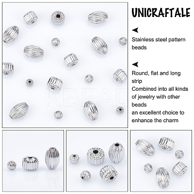 18Pcs 3 Style 304 Stainless Steel Corrugated Beads STAS-UN0031-11-1