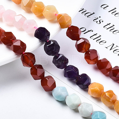 Chakra Theme Natural Tiger Eye & Rose Quartz & Amethyst & Topaz Jade & Red Agate & Amazonite & Sodalite Beads Strands G-S376-002C-1