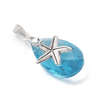 Ocean Themes Alloy & Glass Teardrop Pendants PALLOY-JF03881-1