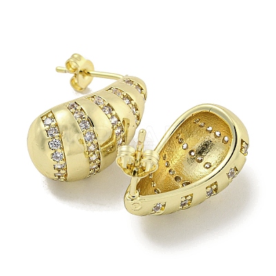 Teardrop Rack Plating Brass Micro Pave Cubic Zirconia Stud Earrings for Women EJEW-E312-10G-1