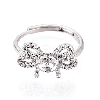 Bowknot Shape Brass Micro Pave Clear Cubic Zirconia Adjustable Ring Settings KK-T076-48P-1