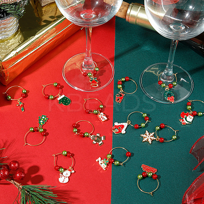 14Pcs Christmas Theme Alloy Enamel Wine Glass Charms AJEW-SC0002-05-1