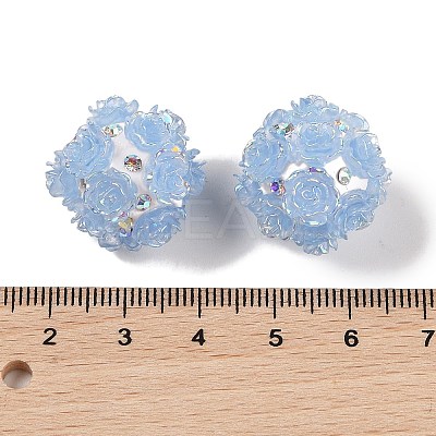 Handmade Polymer Clay Rhinestone Beads with Embossed Acrylic Rose CLAY-H004-06C-1