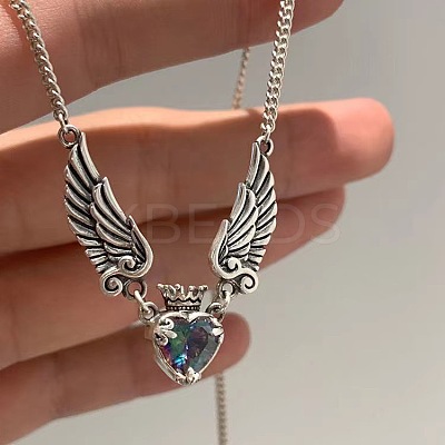 Alloy Colorful Rhinestone Angel Wing Heart Pendant Necklaces for Women FS-WGA620E-01-1
