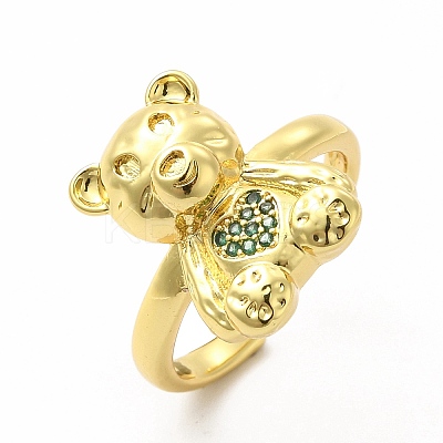 Cubic Zirconia Bear with Heart Open Cuff Ring KK-A180-38G-1