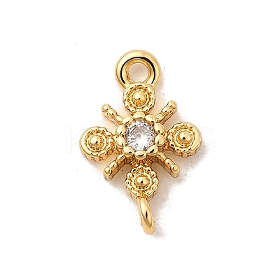 Brass Pave Clear Cubic Zirconia Snowflake Connector Charms KK-P340-61G-1