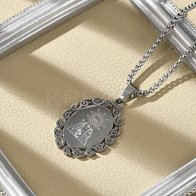 201 Stainless Steel Oval with Virgin Pendant Box Chain Necklaces NJEW-H055-08P-1