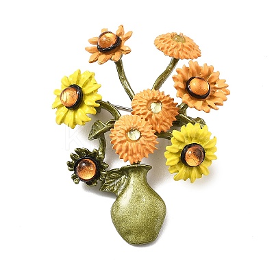 Sunflower Alloy Acrylic Brooches for Backpack Clothes JEWB-M069-03-1