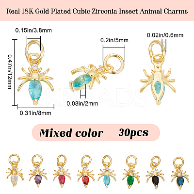 30Pcs Brass Micro Pave Cubic Zirconia Charms KK-BBC0015-20-1