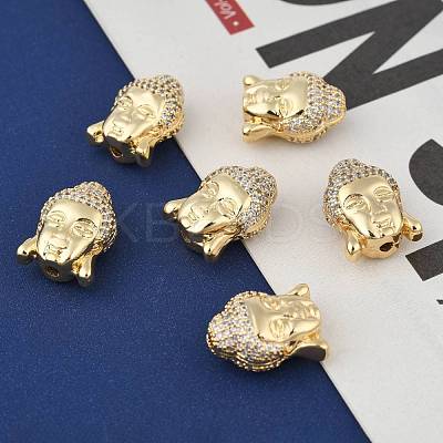 CZ Brass Micro Pave Grade AAA Cubic Zirconia 3D Buddha Head Beads ZIRC-L012-03G-NR-1