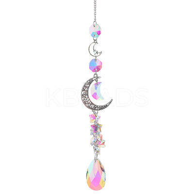 Glass Moon Hanging Suncatcher Pendant Decoration LS-DJEW-PW0008-10A-1