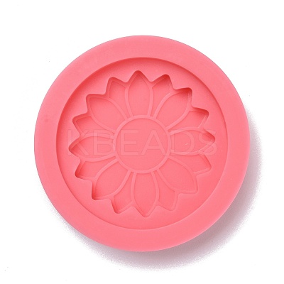 Flat Round with Flower Pattern Badge Silicone Molds DIY-F109-03-1